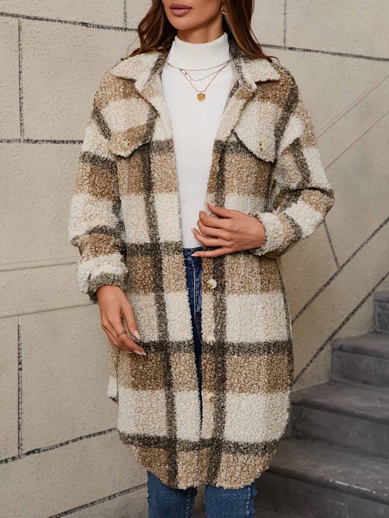 Plaid Pattern Button Front Jacket | Trendy Women’s Casual Outerwear