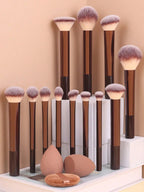 12pcs Multi - Functional Makeup Brush Set with Sponges & Powder Puff - FINDS & FAVES