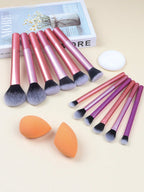 12pcs Multi - Functional Makeup Brush Set with Sponges & Powder Puff - FINDS & FAVES