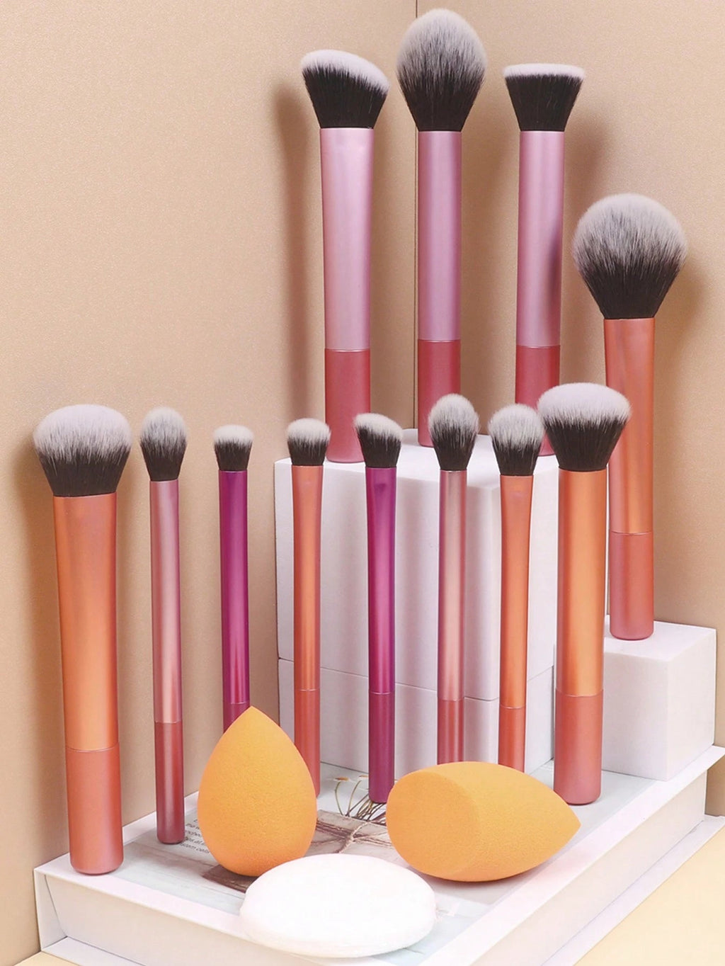12pcs Multi - Functional Makeup Brush Set with Sponges & Powder Puff - FINDS & FAVES