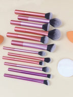 12pcs Multi - Functional Makeup Brush Set with Sponges & Powder Puff - FINDS & FAVES