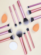 12pcs Multi - Functional Makeup Brush Set with Sponges & Powder Puff - FINDS & FAVES
