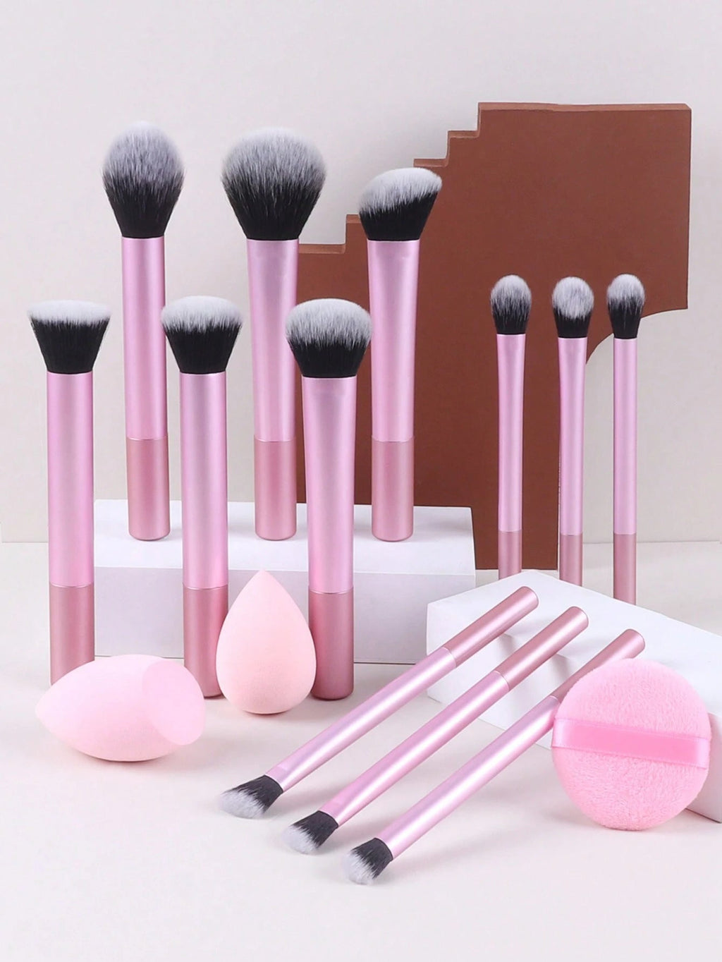 12pcs Multi - Functional Makeup Brush Set with Sponges & Powder Puff - FINDS & FAVES