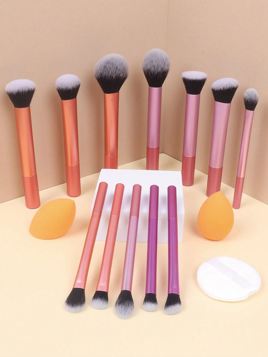 12pcs Multi - Functional Makeup Brush Set with Sponges & Powder Puff - FINDS & FAVES