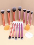 12pcs Multi - Functional Makeup Brush Set with Sponges & Powder Puff - FINDS & FAVES
