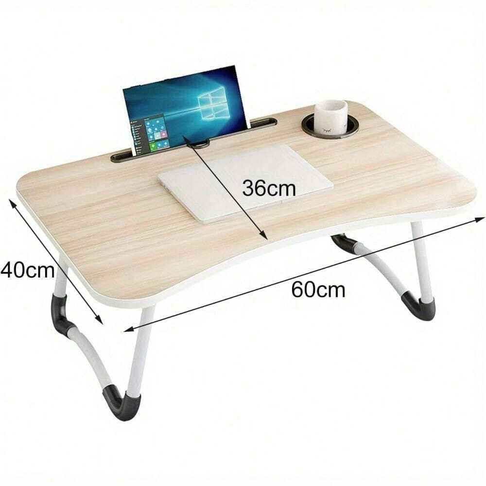 Laptop Bed Table 60x40cm – Foldable Bed Desk with Cup Slot, Beige UK