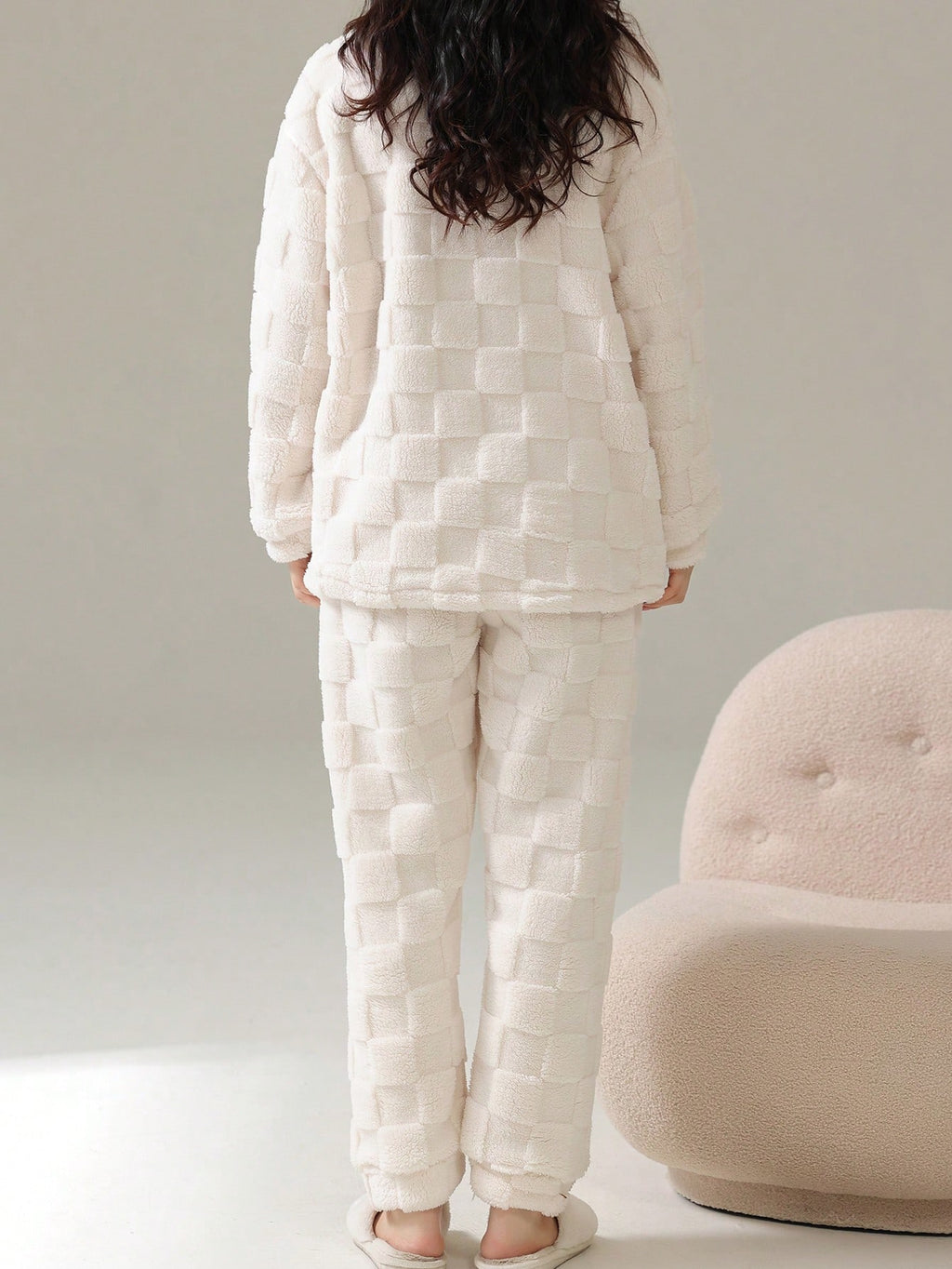 Cute Striped Fluffy Pyjama Set – Warm Bear Fleece Sleepwear for Women UK