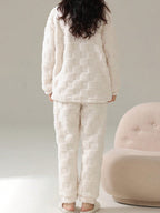 Cute Striped Fluffy Pyjama Set – Warm Bear Fleece Sleepwear for Women UK