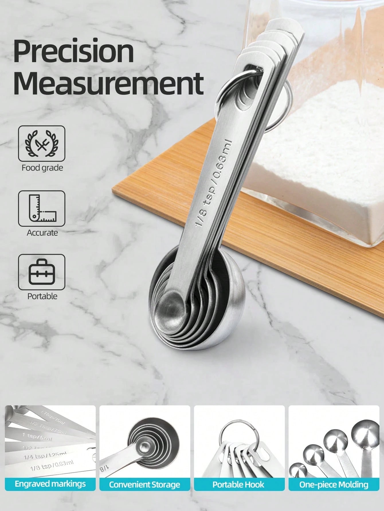 Teaspoon Tablespoon Metal Measuring Scoop Set
