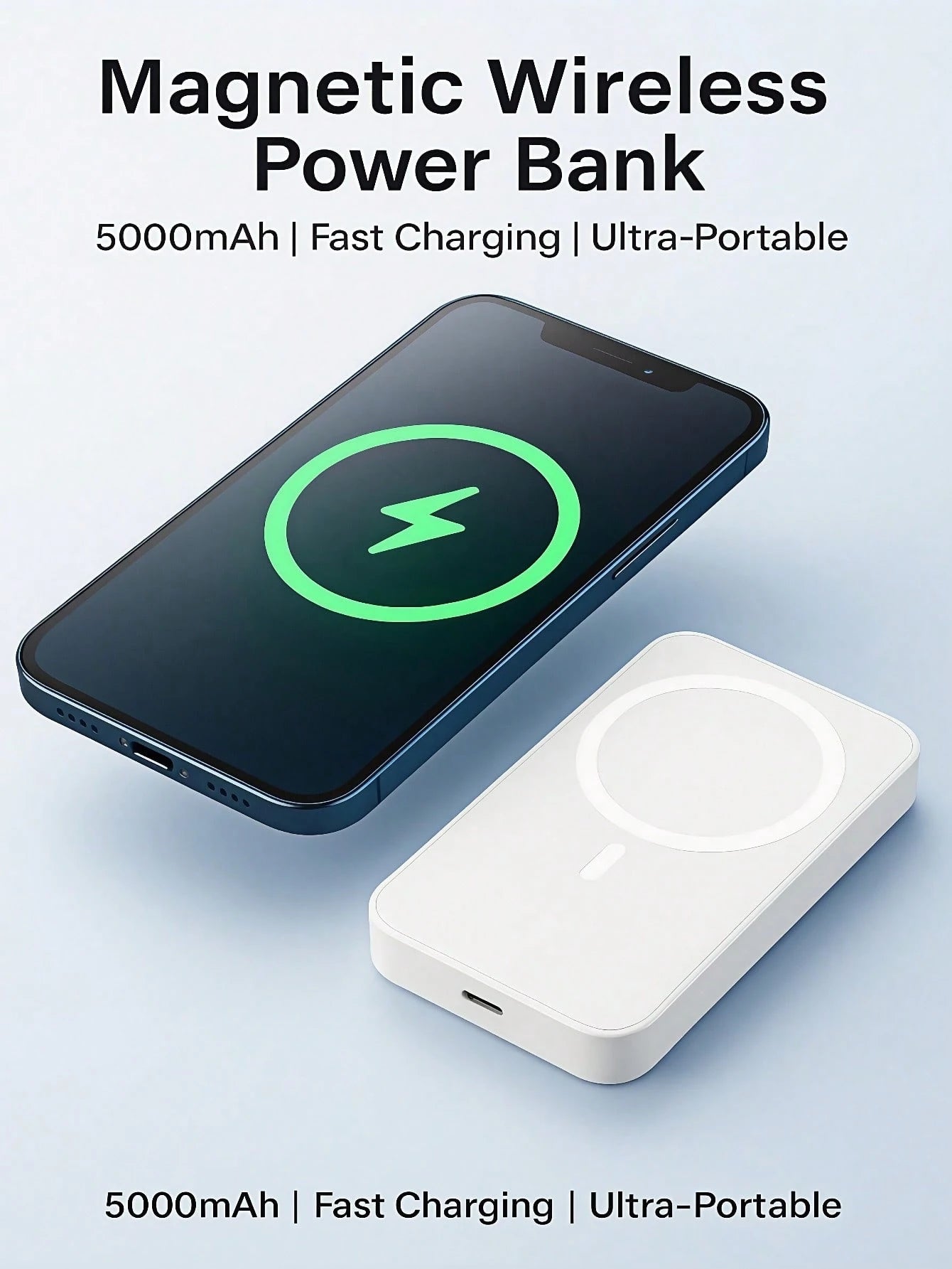 5000mAh Magnetic Wireless Power Bank | 15W Fast Charger for iPhone & Android