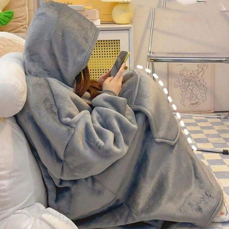 Thick Flannel Hooded TV Blanket – Ultra-Soft Sherpa Wearable Blanket with Sleeves for Cozy Winter Comfort