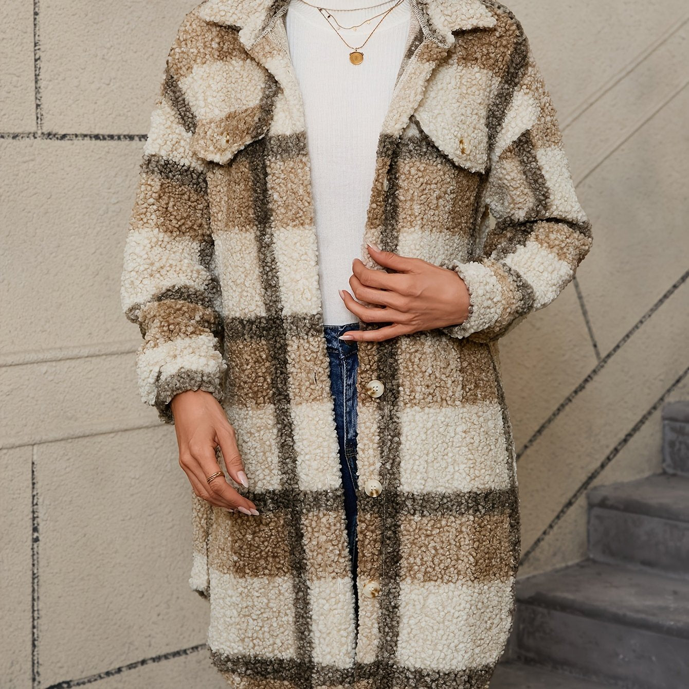 Plaid Pattern Button Front Jacket | Trendy Women’s Casual Outerwear
