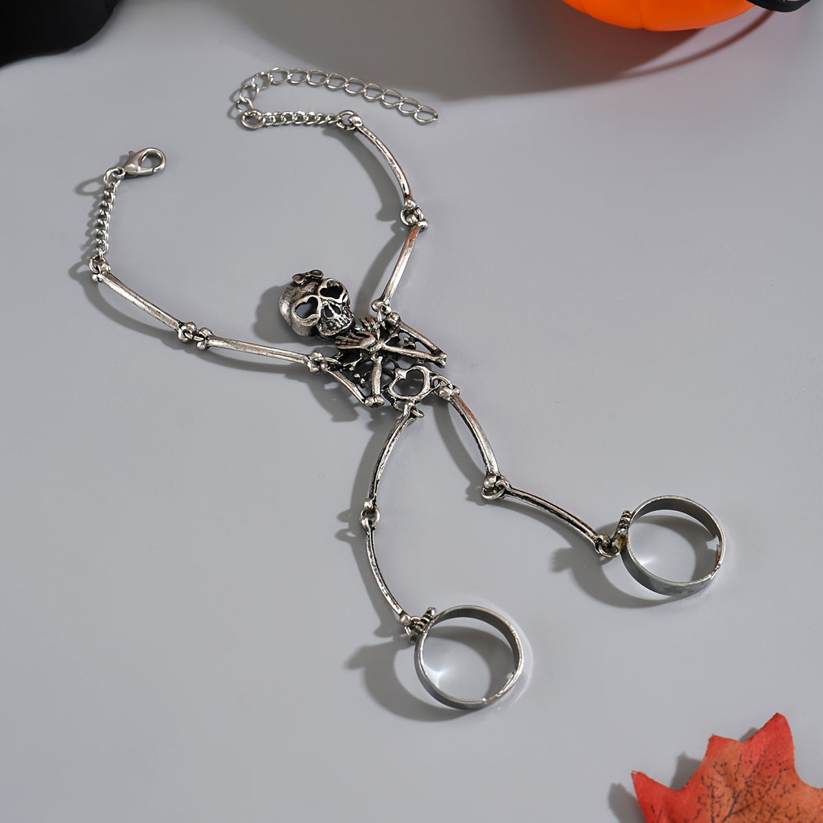 Gothic Punk Skeleton Hand Chain Ring – Adjustable Skull & Bone Jewelry