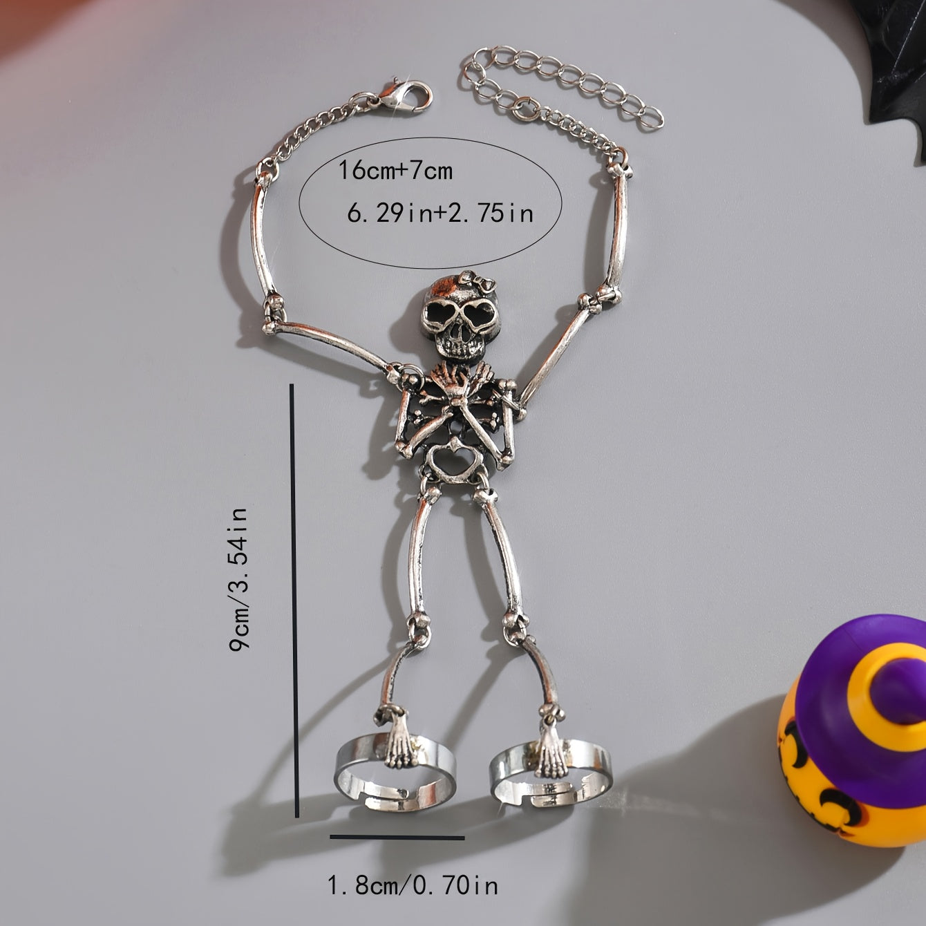 Gothic Punk Skeleton Hand Chain Ring – Adjustable Skull & Bone Jewelry