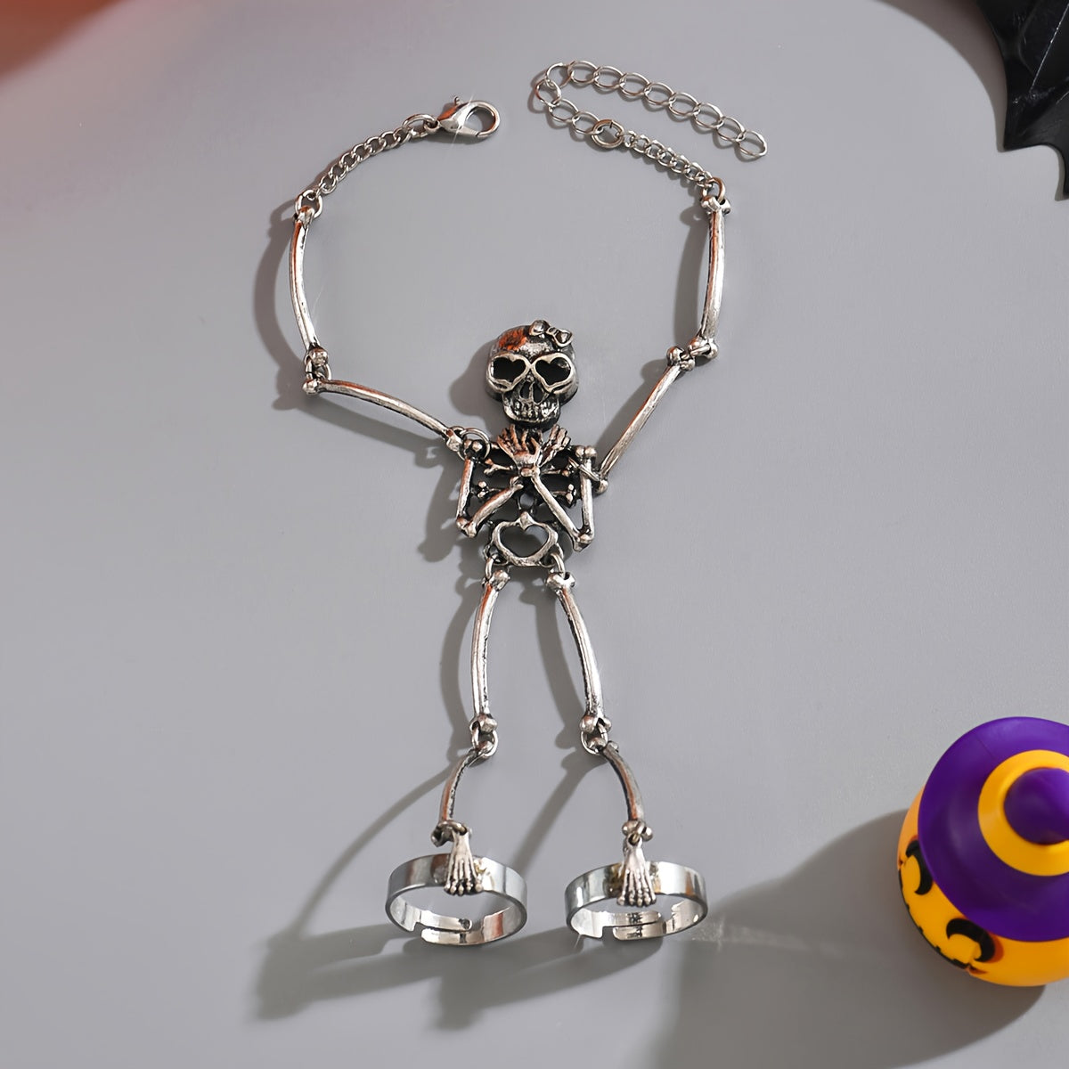 Gothic Punk Skeleton Hand Chain Ring – Adjustable Skull & Bone Jewelry