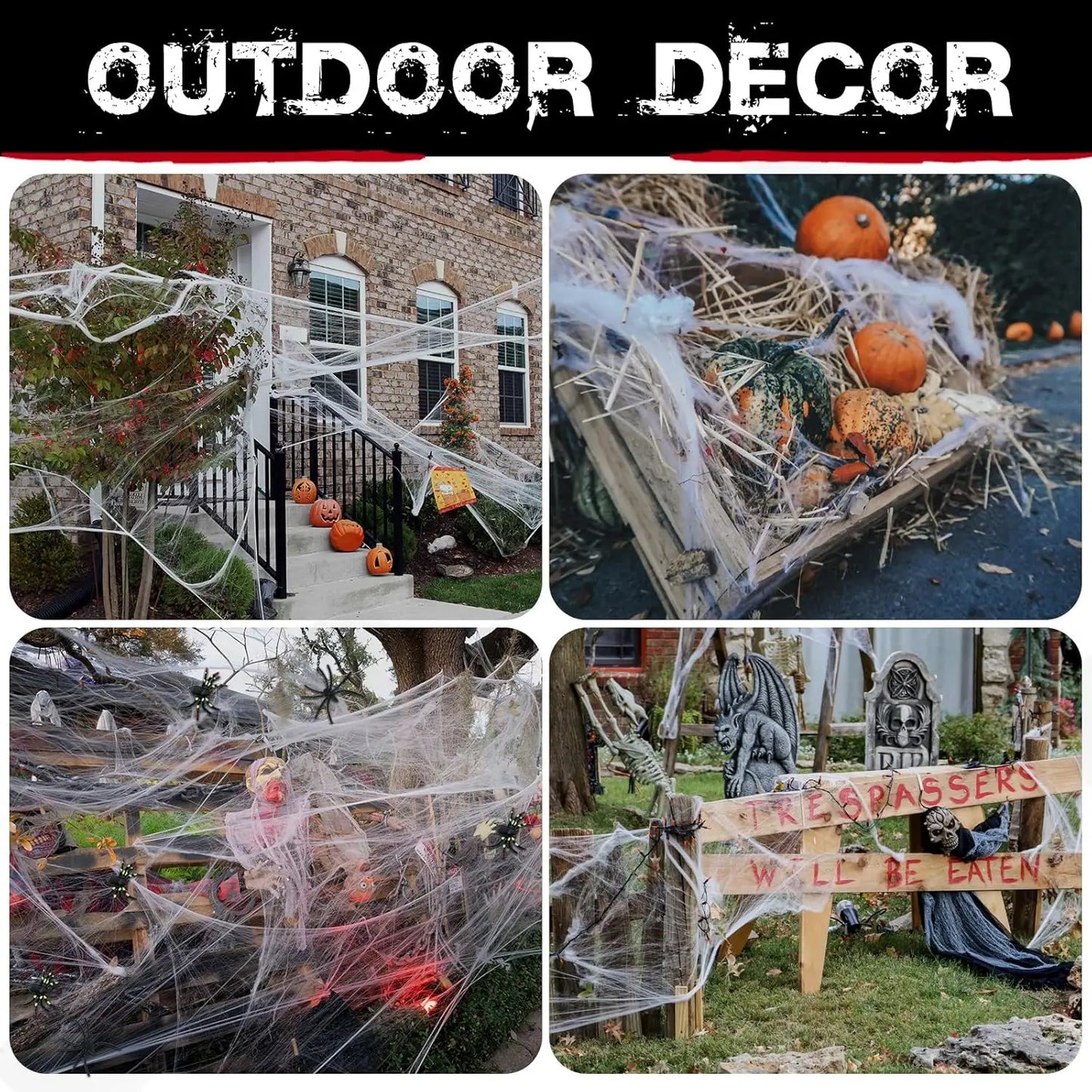 200 Sqft Spider Webs Halloween Decorations with Fake Spiders – Super Stretch Cobwebs for Indoor & Outdoor Party