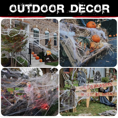 200 Sqft Spider Webs Halloween Decorations with Fake Spiders – Super Stretch Cobwebs for Indoor & Outdoor Party