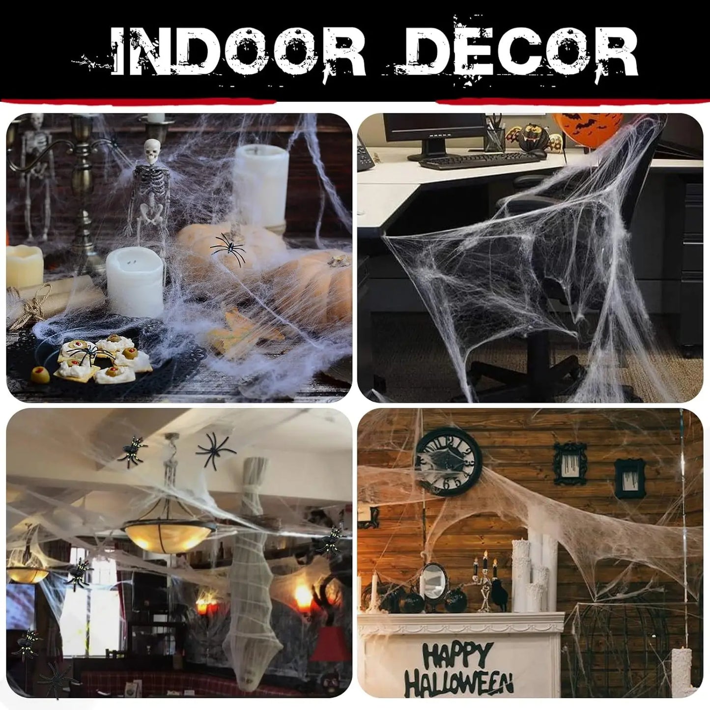 200 Sqft Spider Webs Halloween Decorations with Fake Spiders – Super Stretch Cobwebs for Indoor & Outdoor Party