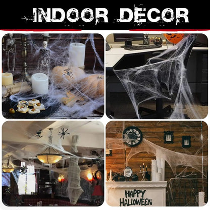200 Sqft Spider Webs Halloween Decorations with Fake Spiders – Super Stretch Cobwebs for Indoor & Outdoor Party
