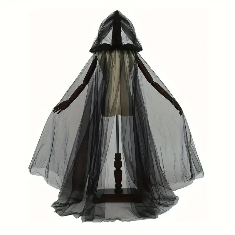 Black Witch & Vampire Cosplay Cloak – Halloween Double Layer Bridal Shawl | Party Costume Prop & Holiday Dress Up