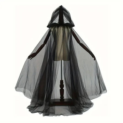 Black Witch & Vampire Cosplay Cloak – Halloween Double Layer Bridal Shawl | Party Costume Prop & Holiday Dress Up