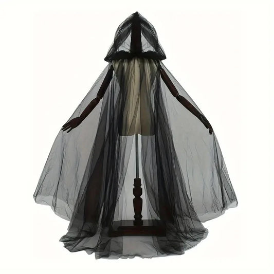 Black Witch & Vampire Cosplay Cloak – Halloween Double Layer Bridal Shawl | Party Costume Prop & Holiday Dress Up