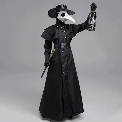 Medieval Hooded Robe with Plague Doctor Mask & Hat – Men’s Halloween Cosplay Cloak | Monk, Priest, Wizard, Steampunk Costume (Up to 5XL)