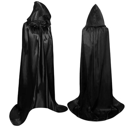 Halloween Black Hooded Cloak – Soft Unisex Witch & Wizard Robe | Long Cape Cosplay Costume for Party, Performance & Holiday Dress Up