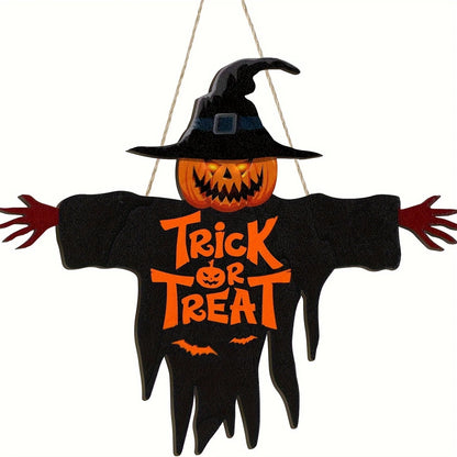 2D Halloween Trick-or-Treat Wooden Sign – Pumpkin Monster Porch Decor