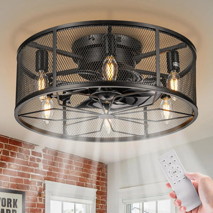 Flush Mount Caged Ceiling Fan - Modern And Compact