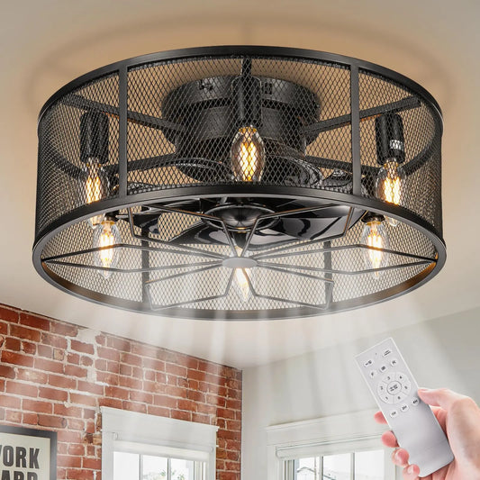 Flush Mount Caged Ceiling Fan - Modern And Compact