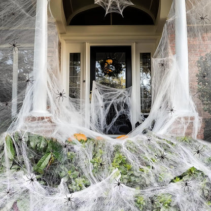200 Sqft Spider Webs Halloween Decorations with Fake Spiders – Super Stretch Cobwebs for Indoor & Outdoor Party