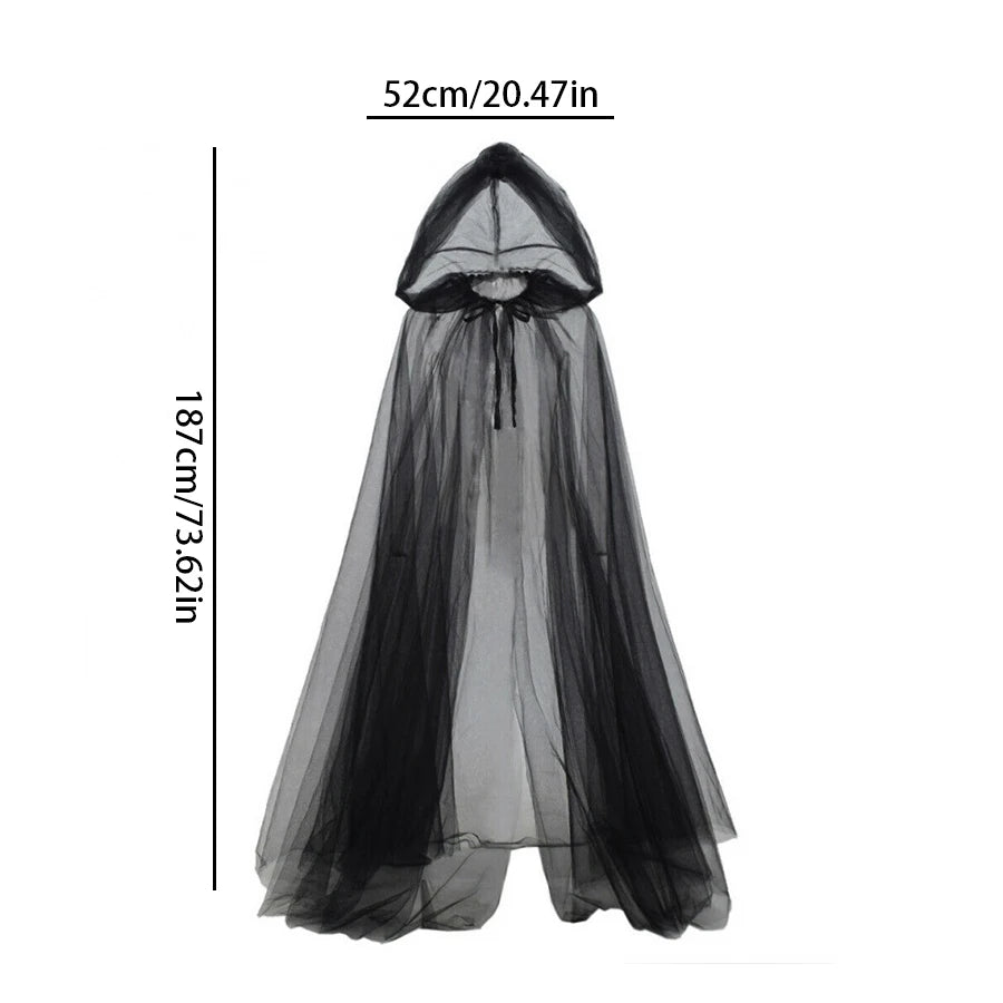 Black Witch & Vampire Cosplay Cloak – Halloween Double Layer Bridal Shawl | Party Costume Prop & Holiday Dress Up