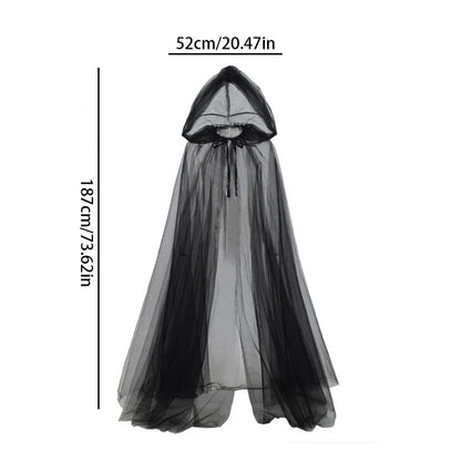 Black Witch & Vampire Cosplay Cloak – Halloween Double Layer Bridal Shawl | Party Costume Prop & Holiday Dress Up