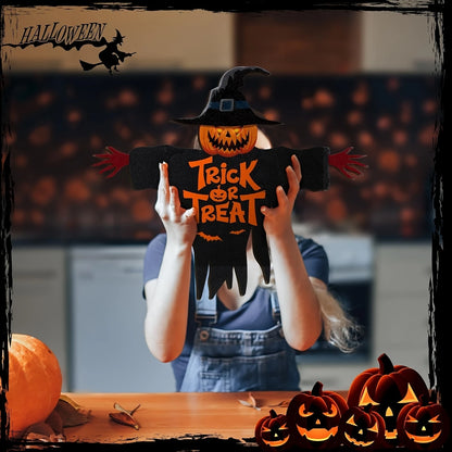 2D Halloween Trick-or-Treat Wooden Sign – Pumpkin Monster Porch Decor
