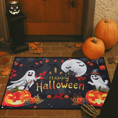 Halloween Crystal Velvet Doormat – Pumpkin & Ghost Trick or Treat Mat