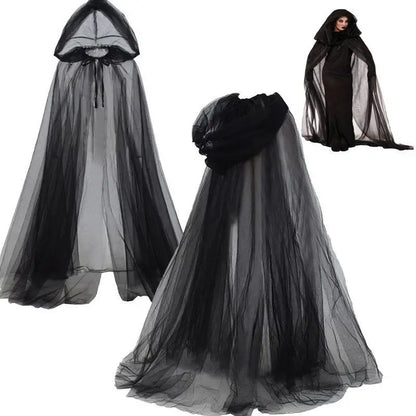 Black Witch & Vampire Cosplay Cloak – Halloween Double Layer Bridal Shawl | Party Costume Prop & Holiday Dress Up