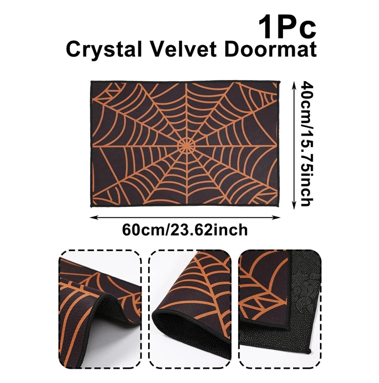 Halloween Crystal Velvet Doormat – Pumpkin & Ghost Trick or Treat Mat