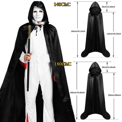 Halloween Black Hooded Cloak – Soft Unisex Witch & Wizard Robe | Long Cape Cosplay Costume for Party, Performance & Holiday Dress Up