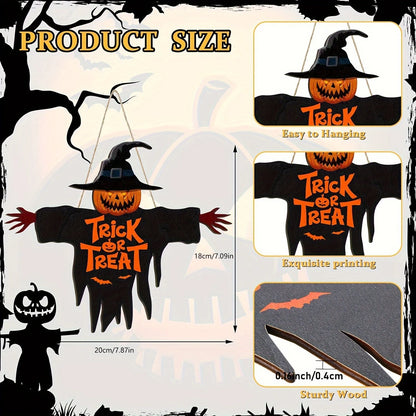 2D Halloween Trick-or-Treat Wooden Sign – Pumpkin Monster Porch Decor