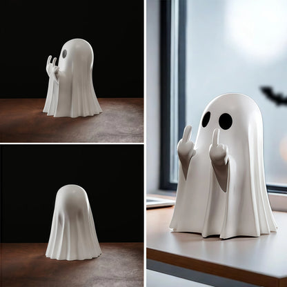 Middle Finger Ghost Statue – Cute & Scary Ghost Figurine | Halloween Home Decoration, Coffee Table & Shelf Centerpiece