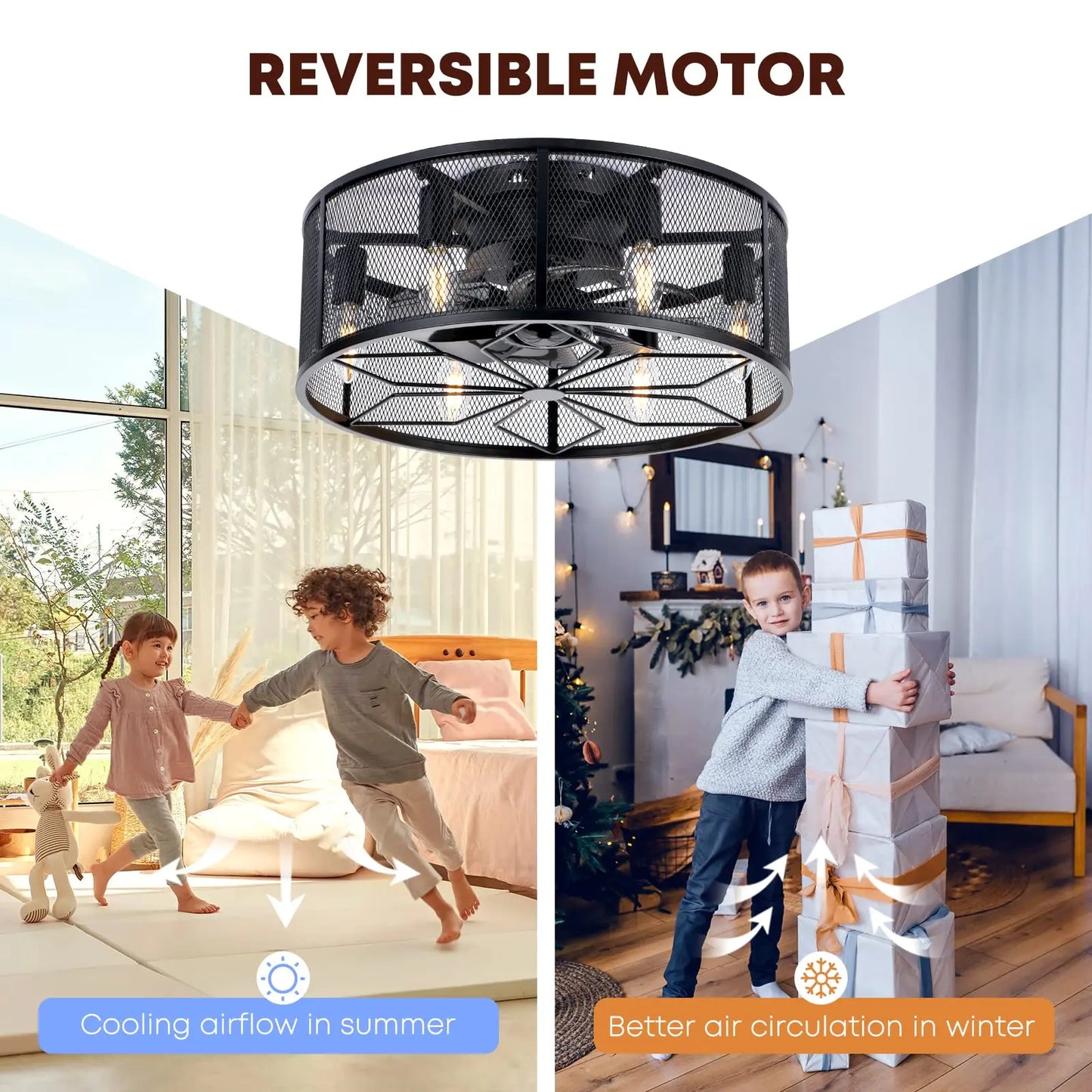 Flush Mount Caged Ceiling Fan - Modern And Compact