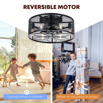 Flush Mount Caged Ceiling Fan - Modern And Compact
