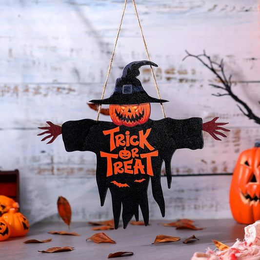 2D Halloween Trick-or-Treat Wooden Sign – Pumpkin Monster Porch Decor