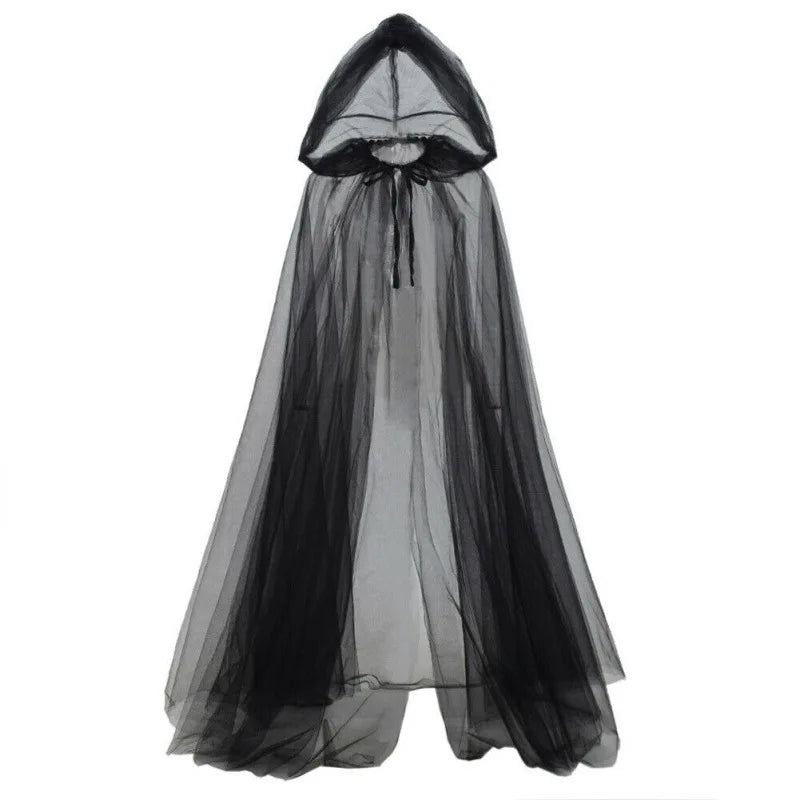 Black Witch & Vampire Cosplay Cloak – Halloween Double Layer Bridal Shawl | Party Costume Prop & Holiday Dress Up