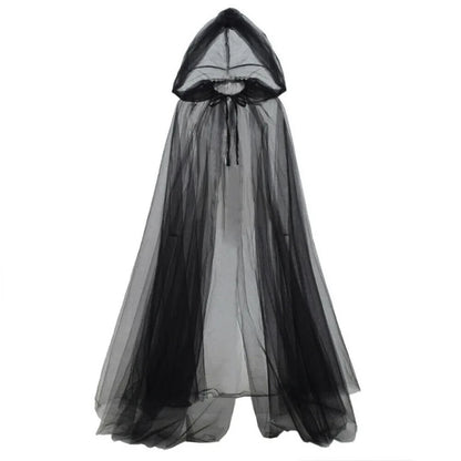 Black Witch & Vampire Cosplay Cloak – Halloween Double Layer Bridal Shawl | Party Costume Prop & Holiday Dress Up