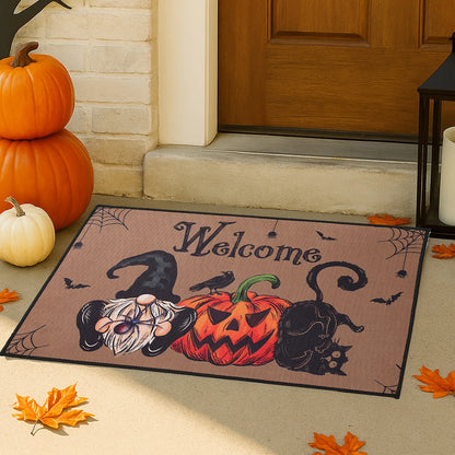 Halloween Crystal Velvet Doormat – Pumpkin & Ghost Trick or Treat Mat