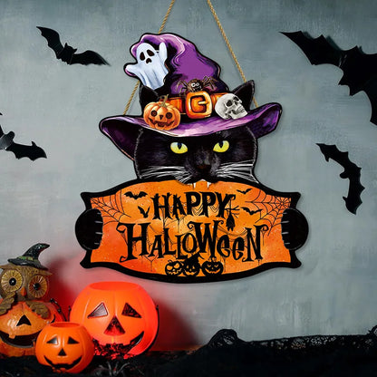 2D Halloween Trick-or-Treat Wooden Sign – Pumpkin Monster Porch Decor
