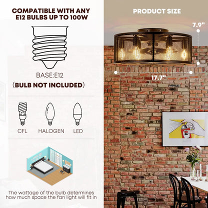 Flush Mount Caged Ceiling Fan - Modern And Compact
