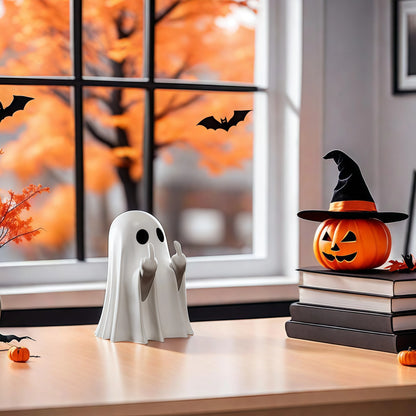 Middle Finger Ghost Statue – Cute & Scary Ghost Figurine | Halloween Home Decoration, Coffee Table & Shelf Centerpiece